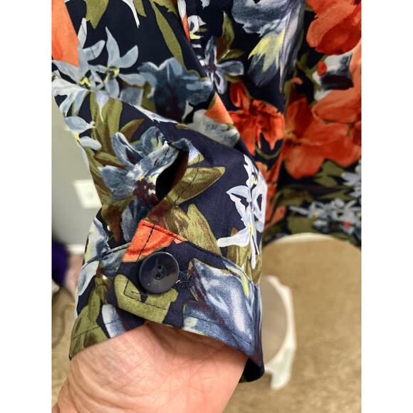 Drapers & Damons Jacket 3X Plus Navy Floral Denim Long Sleeve Button Up Preppy - Picture 5 of 12